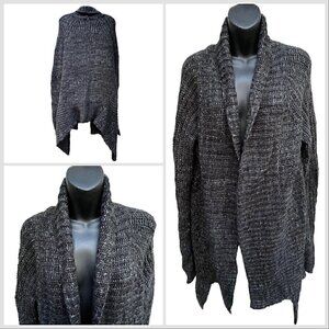 Y2K Wool Express High Lo Hem Asymmetric Drape Open Cardigan Charcoal Women’s XL